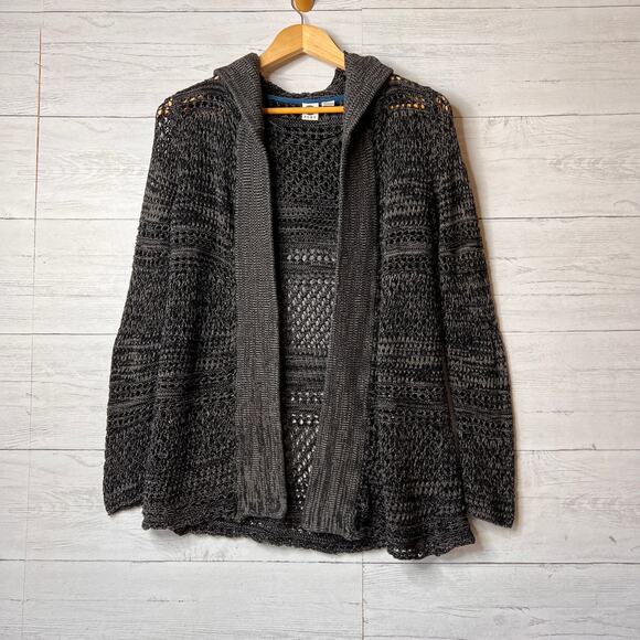 Roxy Sweater Womens Size Small Dark Gray Marled Open Knit Hoodie Cardigan - Picture 1 of 12